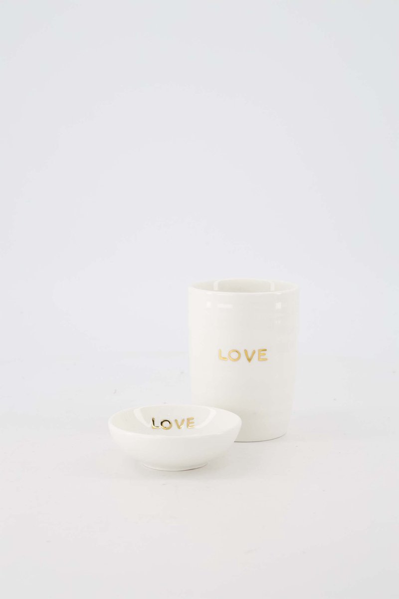 Zusss Set Van Een Koffiemok Love Met Dipschaaltje Love In Gouden Letters - Verjaardag - Cadeau Dames Keramiek White / Gold