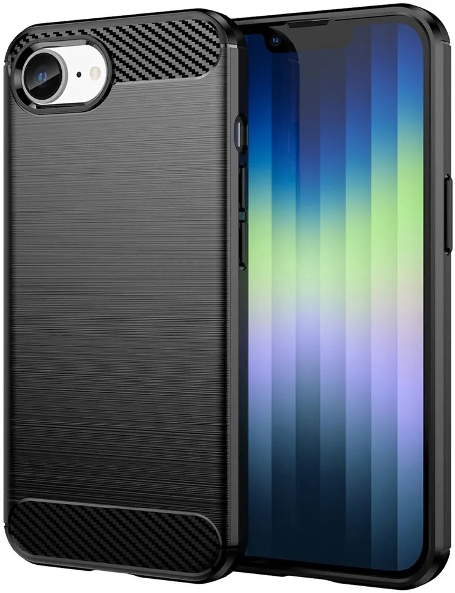 Hoesje geschikt voor Apple iPhone 17e/16e - Phonesta Carbon Silicone Back Cover - Zwart