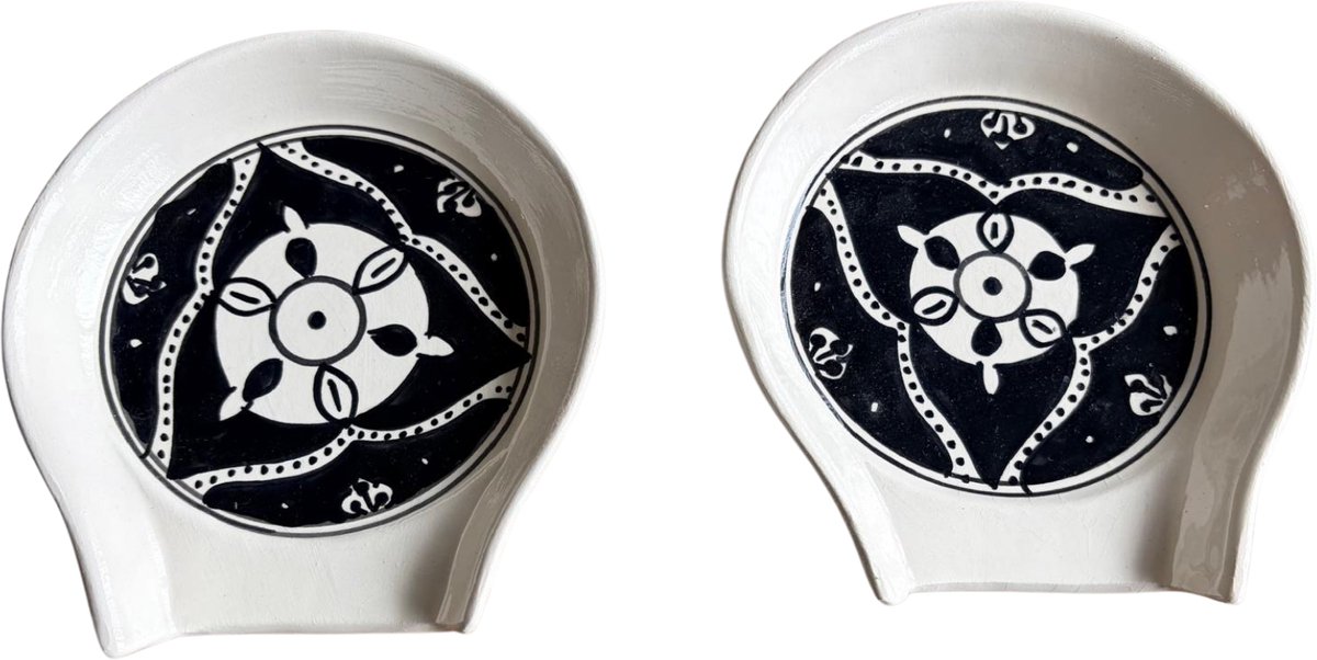 Dishes & Deco Lepelhouder set van 2 - Black Fond- Handbeschilderd Keramiek - 12,5 x 12 cm