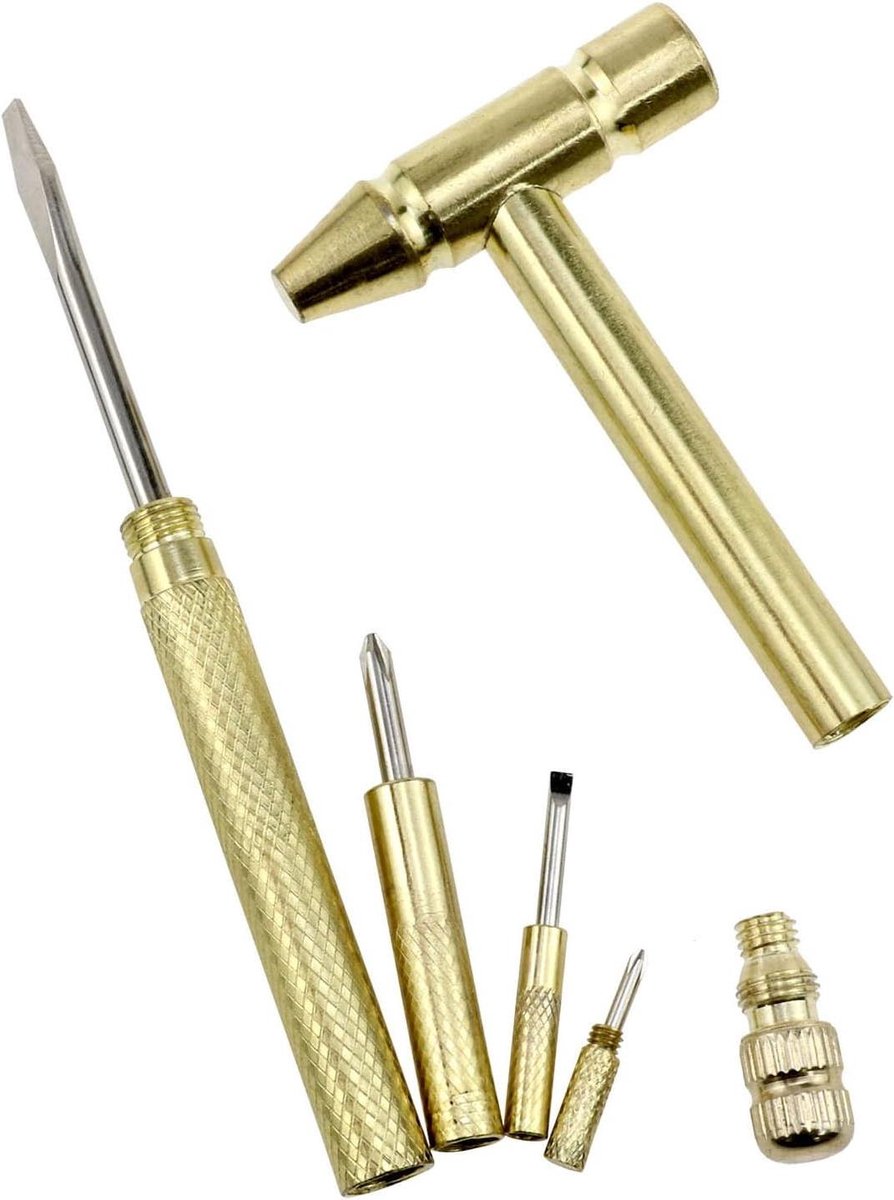 Mini Koperen Hamer - Kleine Hamer Schroevendraaier - Horloge Reparatie - Multifunctioneel 6-in-1 - 160mm Lengte - Brons