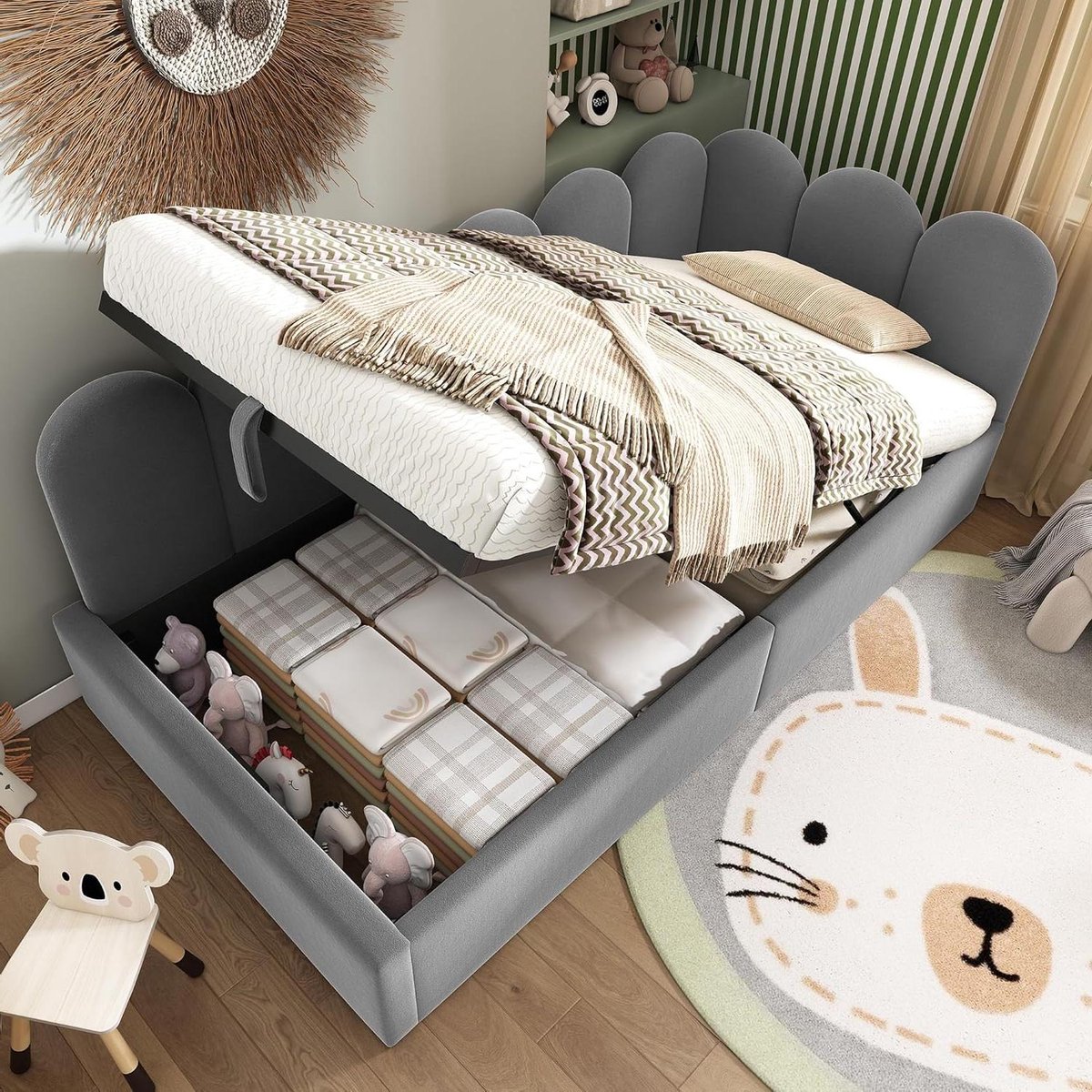 Sofa Bed - Upholstered Bed Day Bed - Slaapbank - Met Opbergruimte - 90 x 200 cm - Grijs