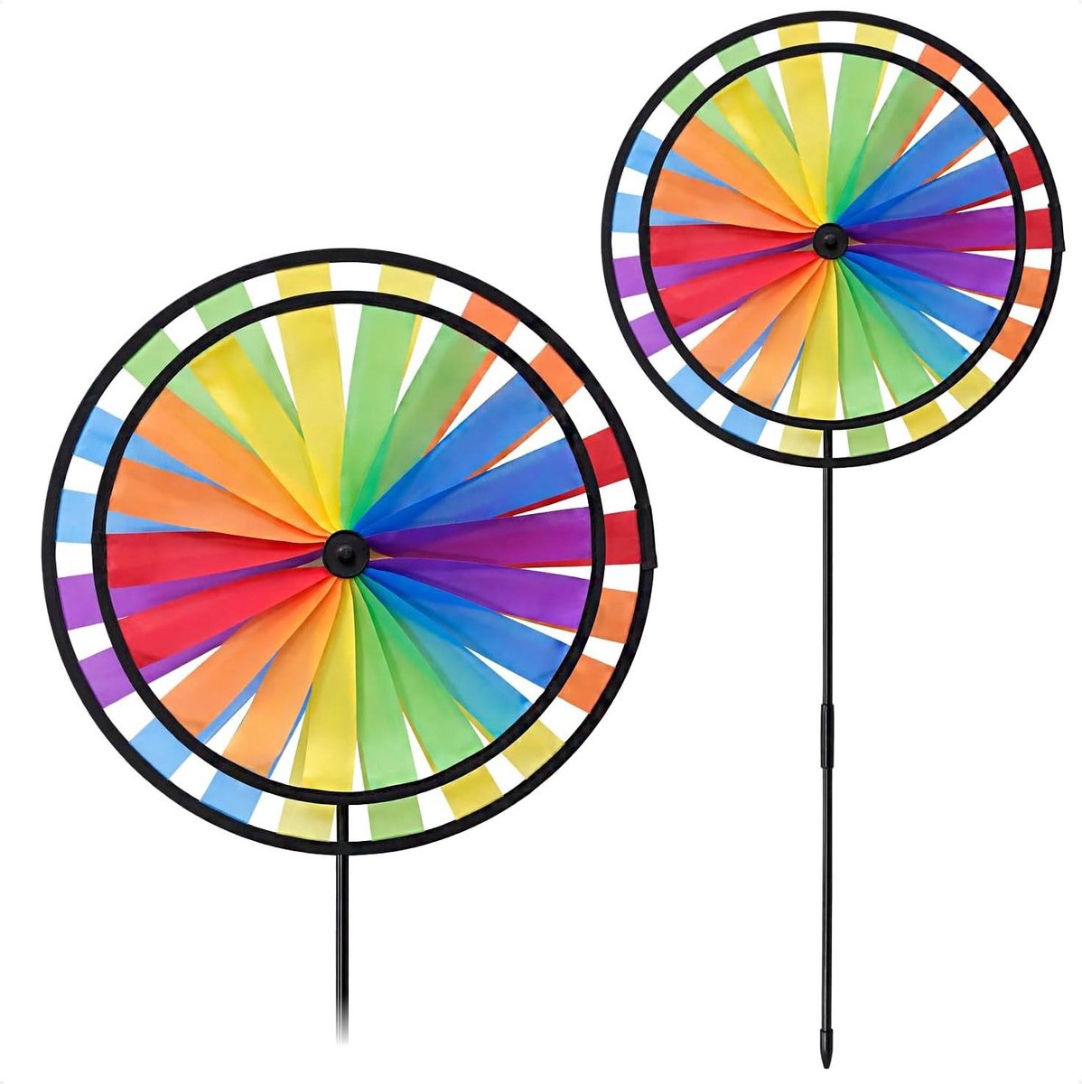 Regenboog Windmolens - Tuindecoratie Windspel - Buiten Decoreren - Draaiend Kleurenspektakel - 92 x 35 cm - Multicolor