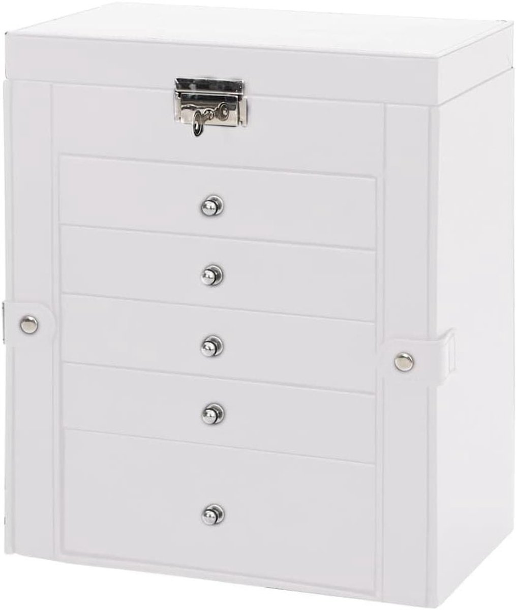 Sieradenkist 6 Lagen - Juwelendoos Organizer - Sieraden Opbergen - Met Spiegel - 26x15.5x32 cm - Wit
