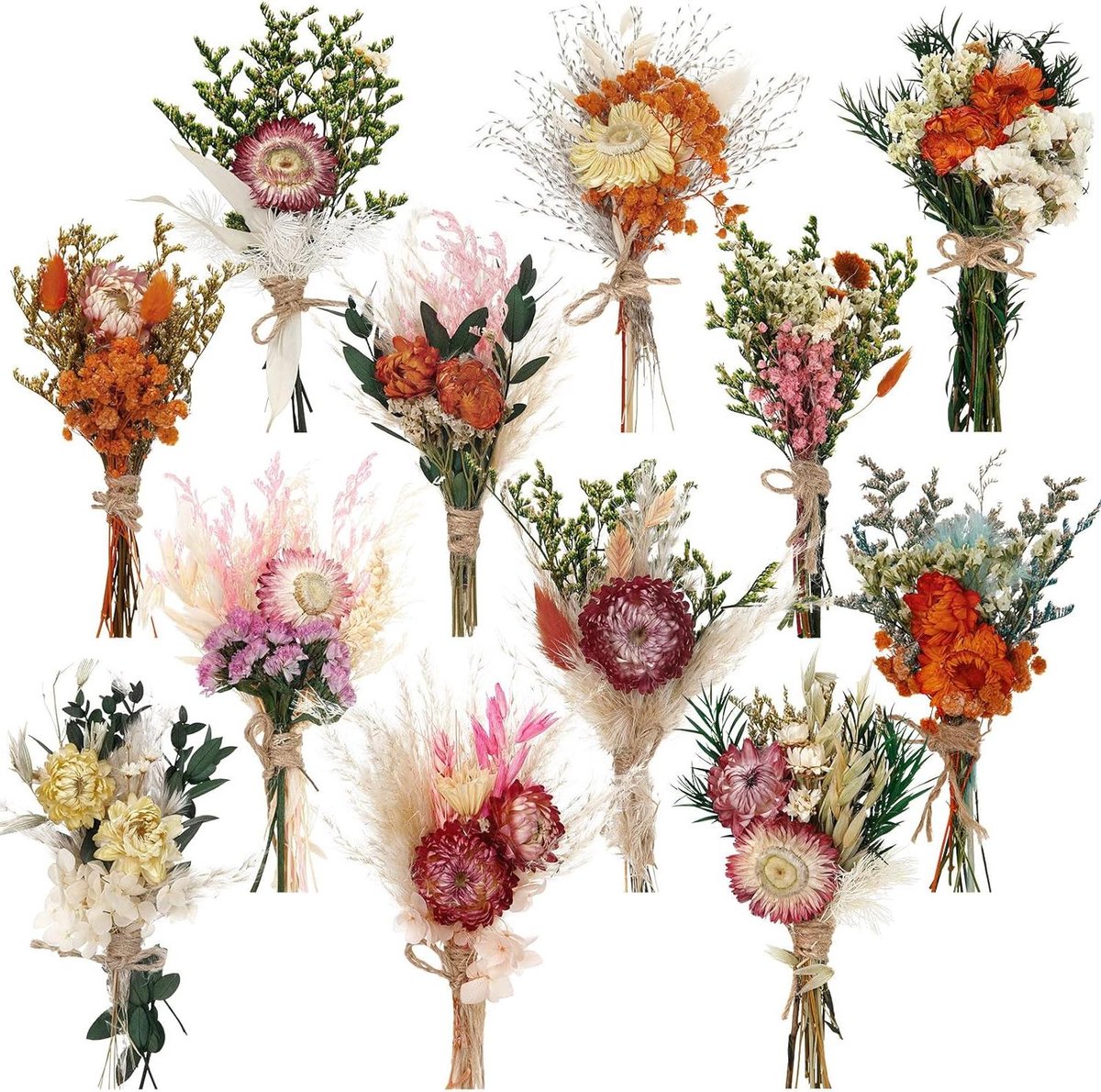 Gedroogde bloemen boeket - Mini boeketten - Bruiloft decoratie - Natuurlijk handgemaakt - 5-7 inch - Multicolor