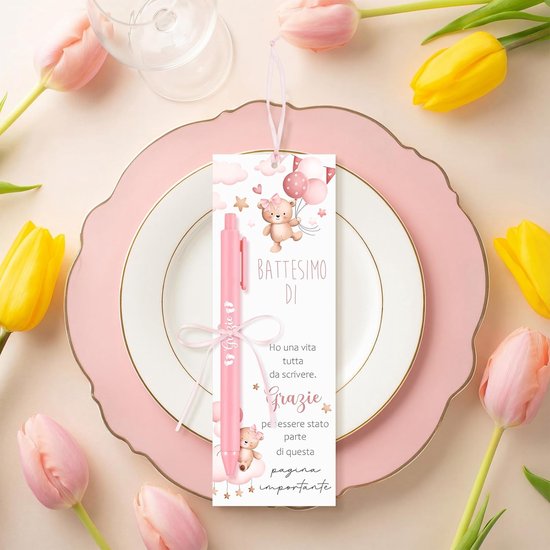 Doop Bedankjes - Gastgeschenken - Babyshower Decoratie - Teddybeer Thema - 30 Stuks - Roze — afbeelding 4