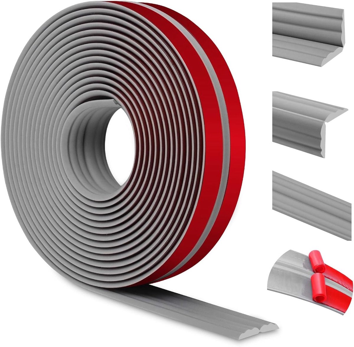 Zelfklevende Hoekbescherming voor Wanden en Vloeren - Flexibele Moulding, Soft Skirting Board, Grijs (20 mm x 3 m)