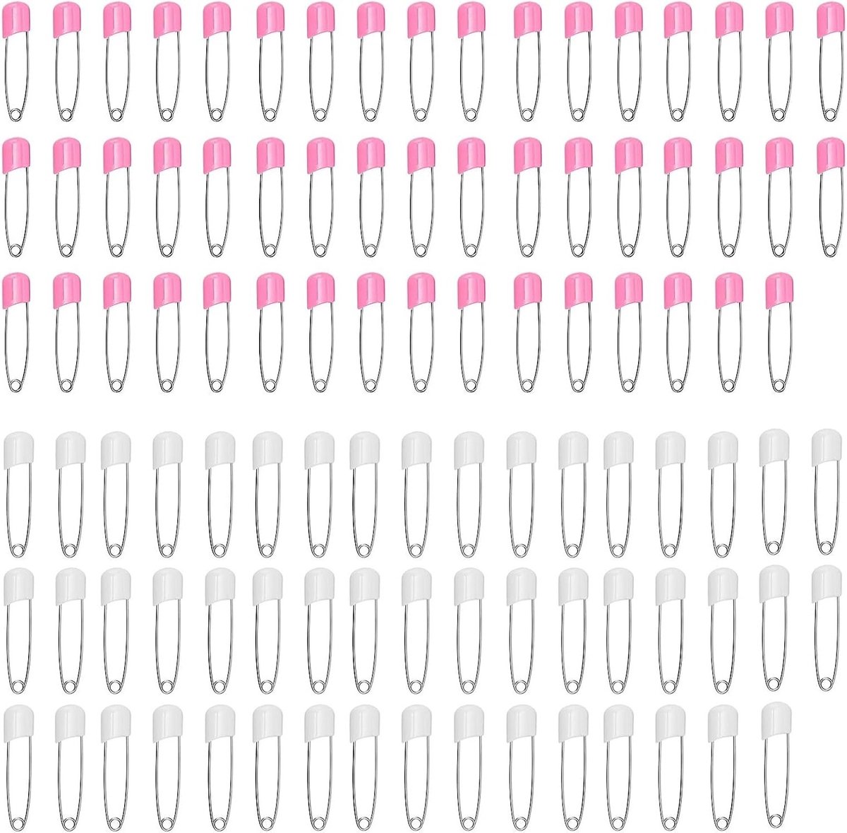 100 Stuks RVS Decoratie Clips Veiligheidspinnen voor Luiers, Kleding en Knutselen - Roze en Wit Kinderveiligheidspinnen