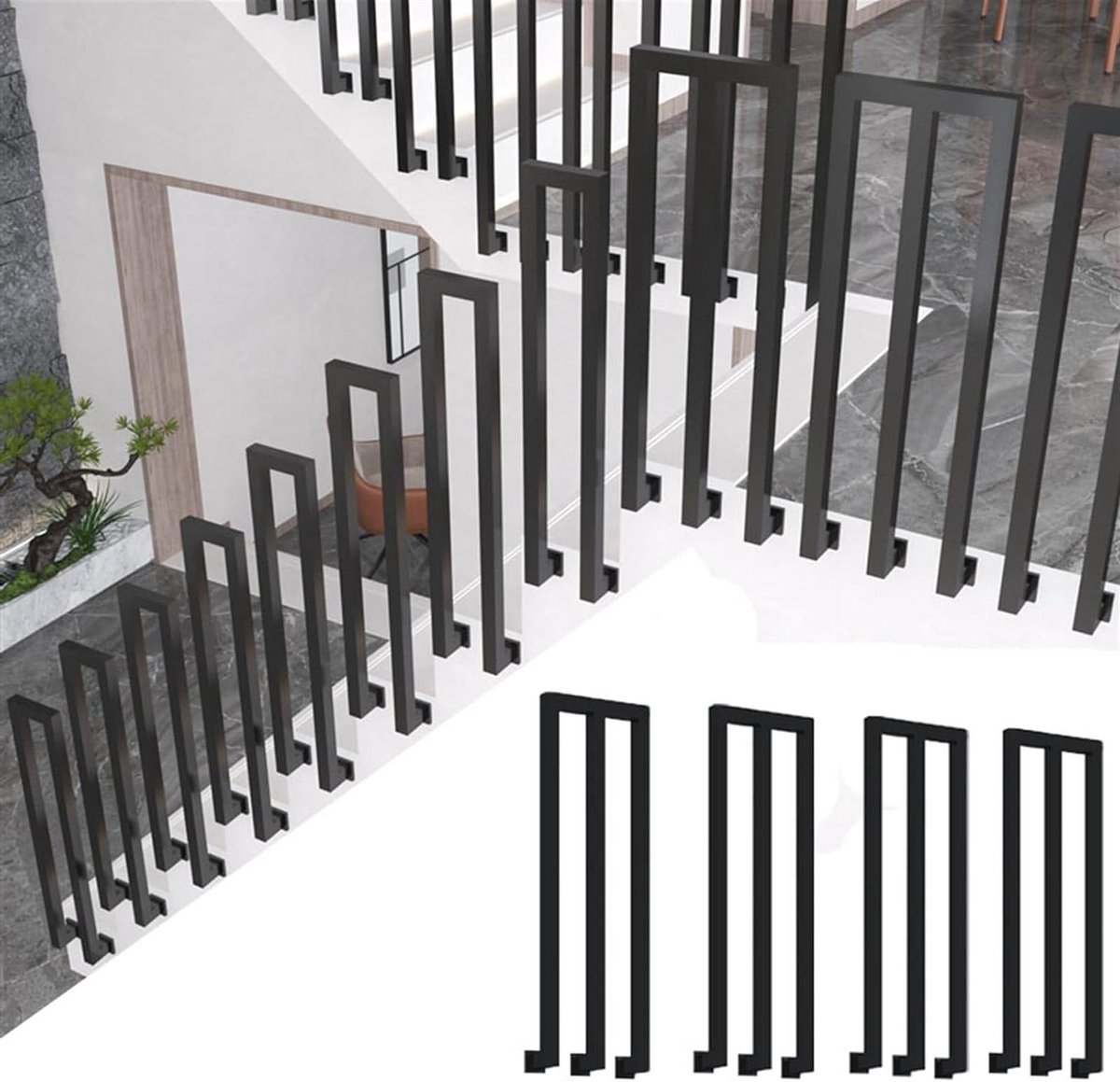 Trap leuning - Veiligheid reling - Extra ondersteuning - Smeedijzer roestvrij - Tot 95 cm - Zwart