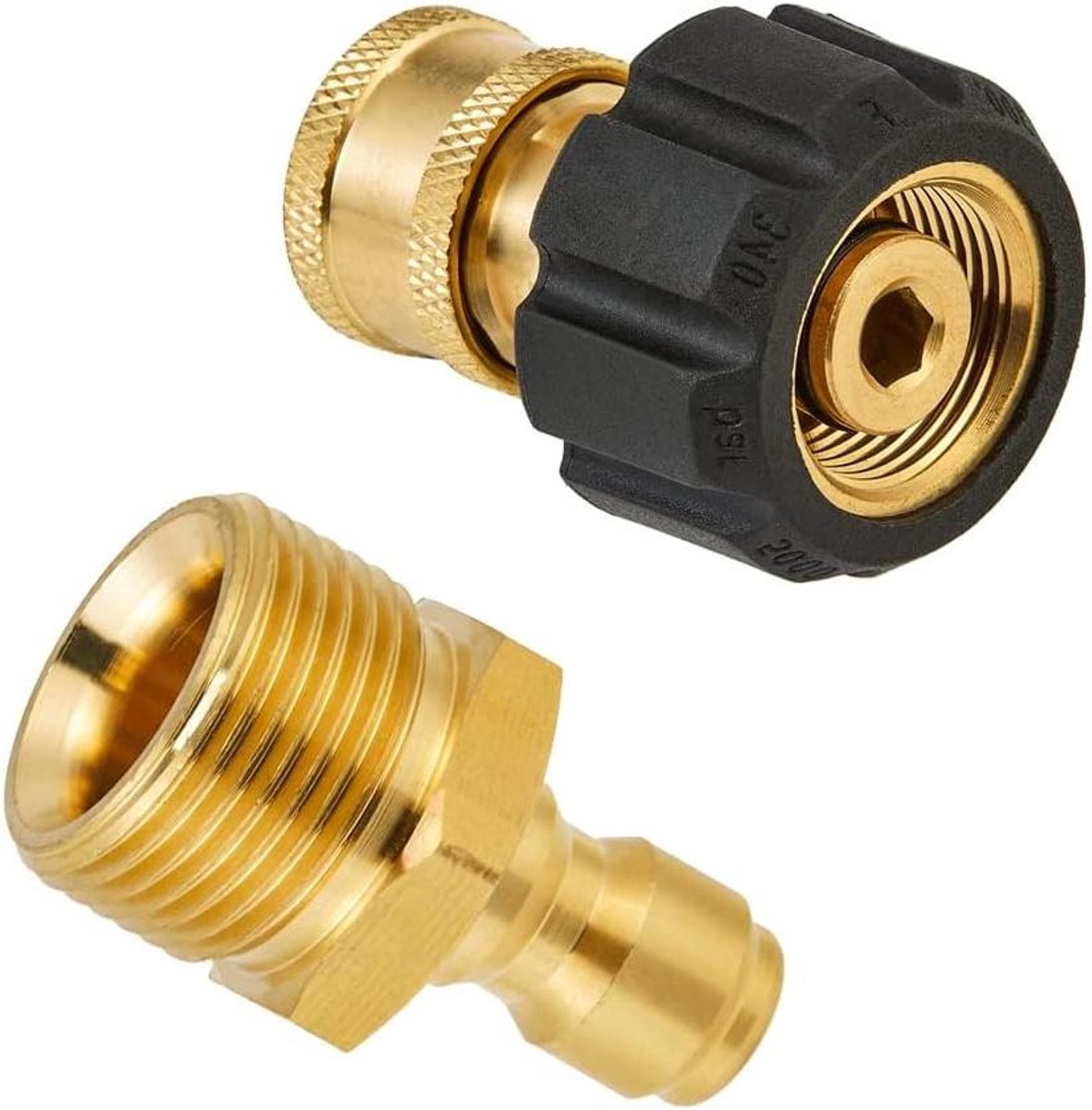 Hogedrukreiniger Adapterset - Snelsluitsets Koppelingen - Schoonmaken Terras - M22 naar 1/4 Inch - 146 Gram - Zwart Goud