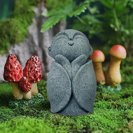 Boeddha standbeeld - Monnik beelden - Zen decoratie - Duurzaam zandsteen - 6 cm hoog - Grijs van Boeddha. — afbeelding 4