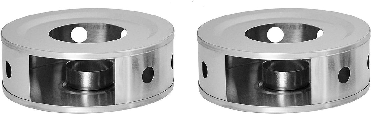 NewlineNY Roestvrijstalen koffie-theewarmers, dubbele 6 inch ronde kruid theelicht kaars schotel warmer set (kaars niet inbegrepen)