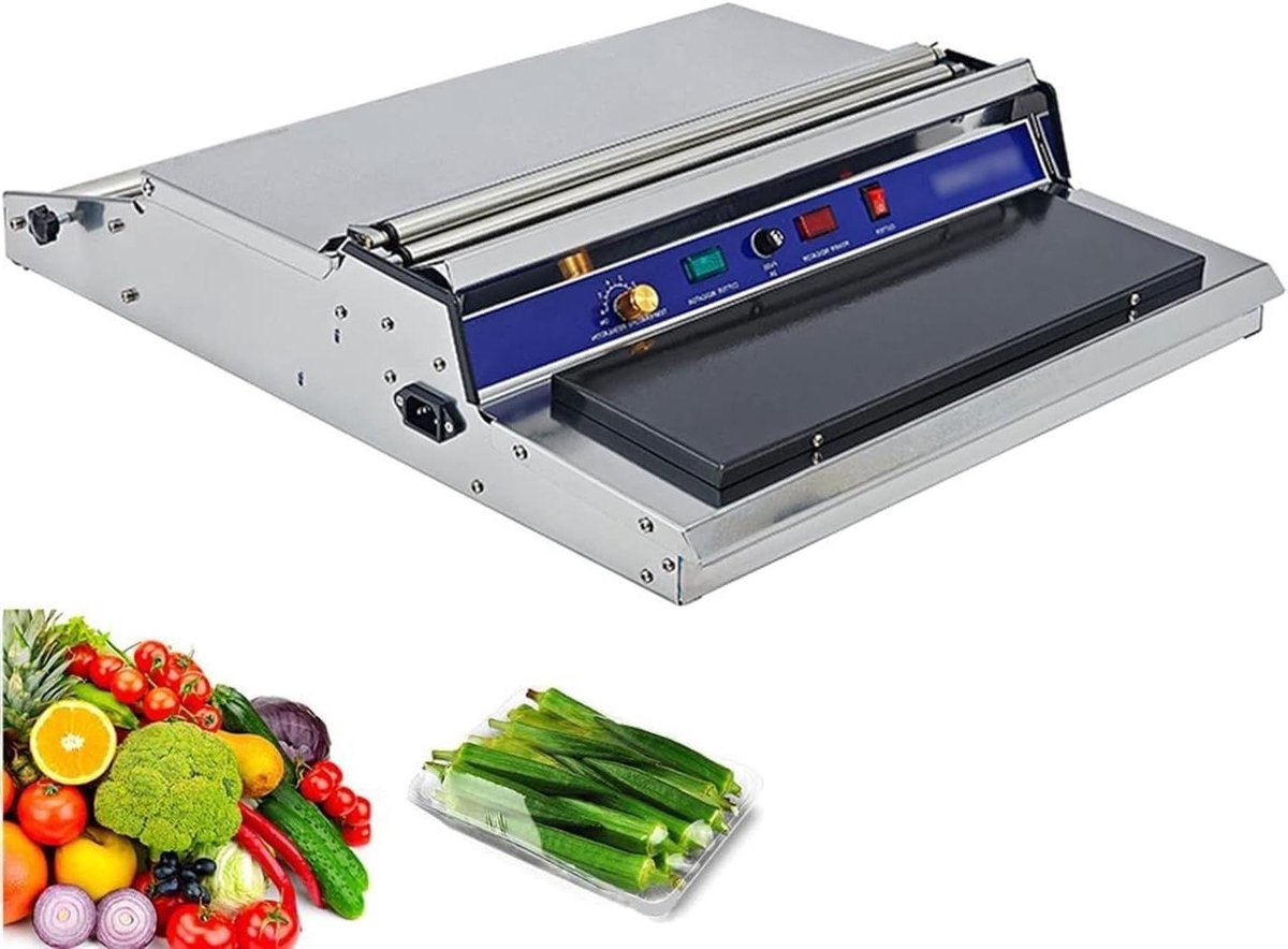 Voedselverpakkingsmachine - Filmsealer - Vershouden Producten - Roestvrijstalen Constructie - 450 mm Breed - Zilver