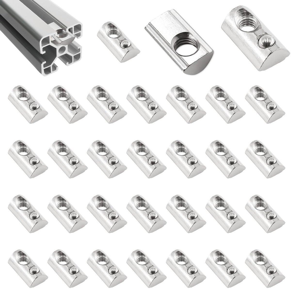 50 Stuks M6 Ball Nuts en T Nuts Set van Koolstofstaal voor Aluminium Profiel Extrusie Sleuven