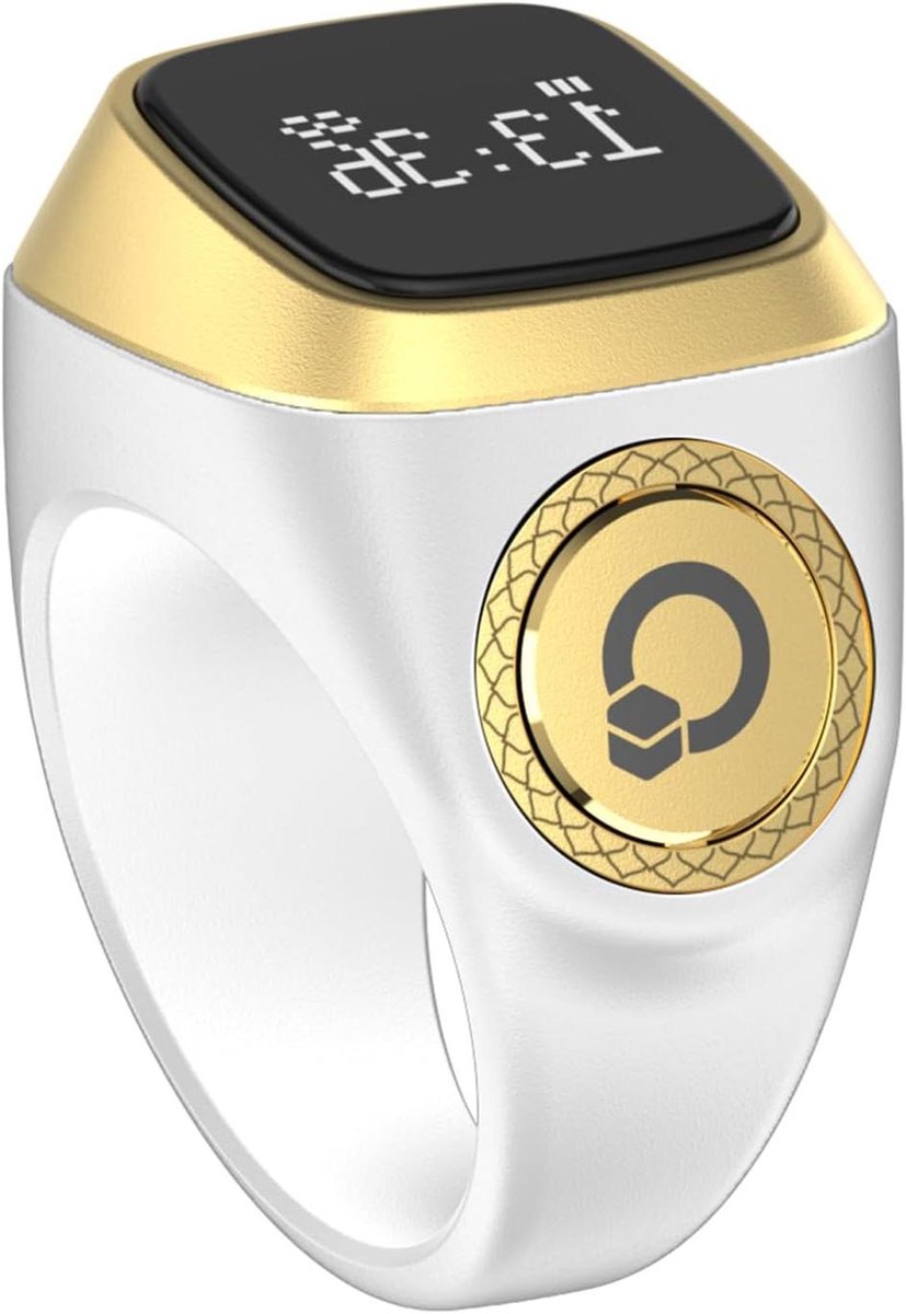 Digitale Teller Ring - Slimme Tasbih - Gebed Tellen - Trillingsmeldingen - 20mm - Wit