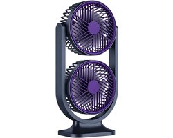 Dubbele Bureau Ventilator - USB Tafelventilator met Twee Koppen - Compact en Stil - voor Warme Dagen - Geschikt voor Kantoor, Slaapkamer, Auto en Reizen - zwart