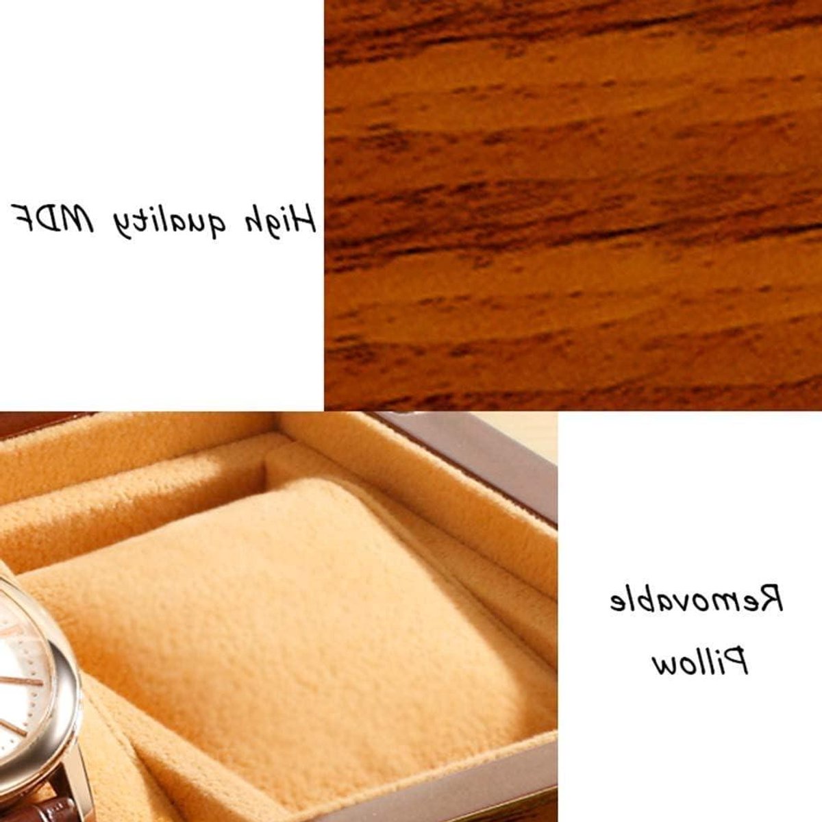Watch Display Box 3 Watch Slot Jewelry Storage Rack Wooden Watch Display Cabinet Storage with Glass Lid Men and Women, size(