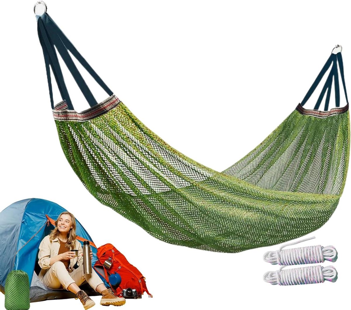 Camping hangmat - Reishangmat boomophanging - Buiten ontspannen - Verfrissende ademende stof - 260 x 130 cm - Leger groen
