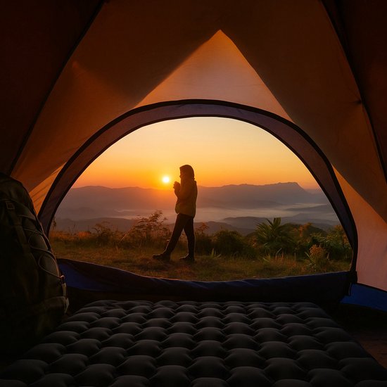 Tweepersoons slaapmatras - zelfopblazend, extra groot formaat - campingmatras - campingbed - opvouwbare logeermatras - opblaasmatras - tweepersoons - donkergrijs van Tweepersoons. — afbeelding 4