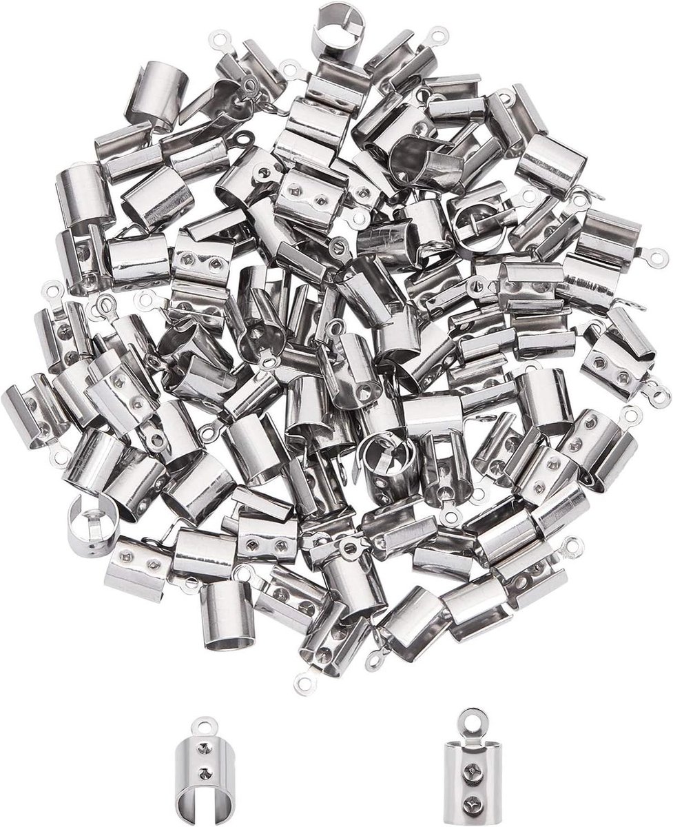 UNICRAFTALE 200 stuks opvouwbare krimpende krimppunten, vouwen van de kabeluiteinden met 6 mm, terminators, klempunten, sieraden, vindingsset voor armbanden, roestvrij staal, kleur