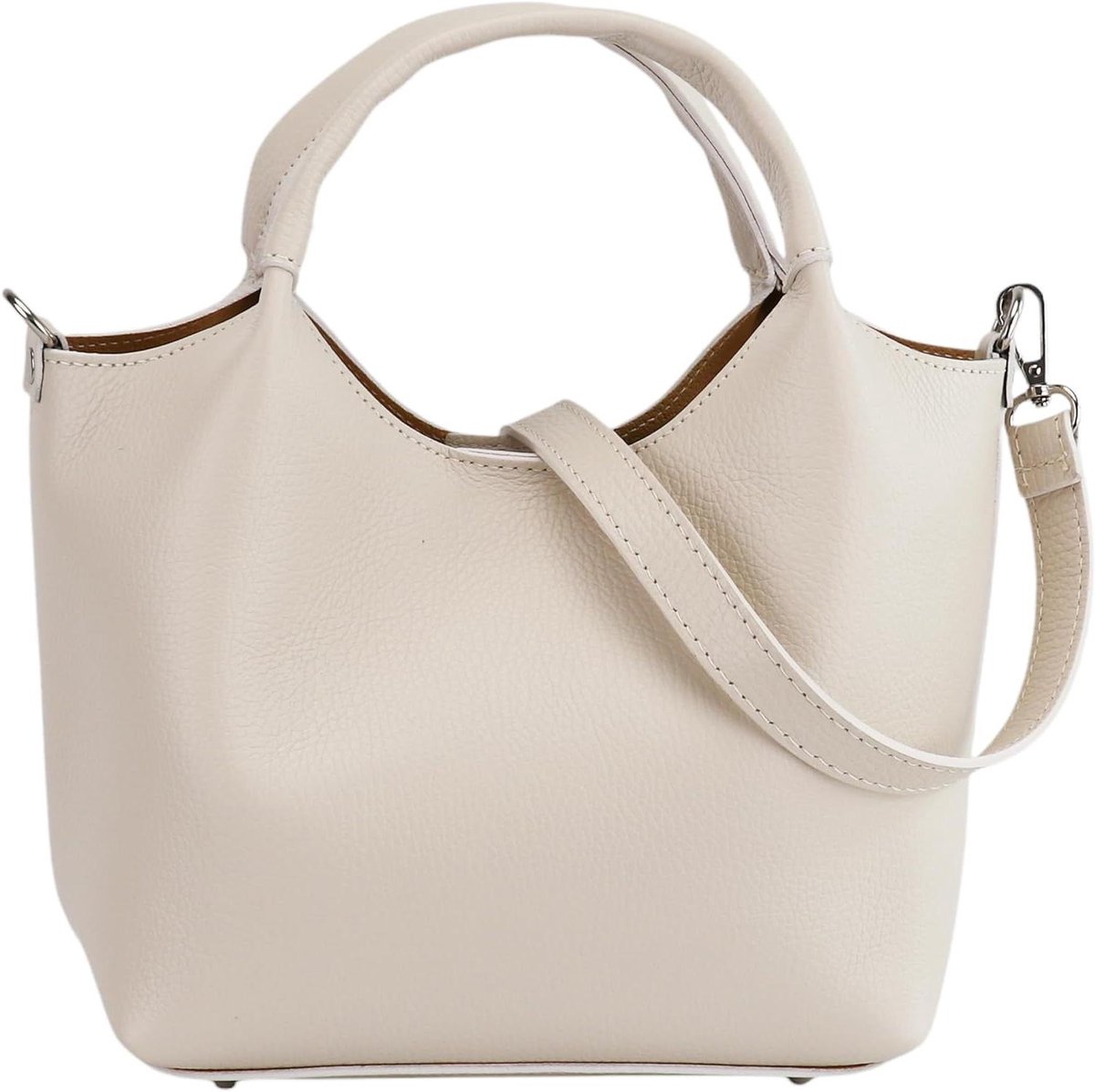 Dames Handtas - Leren Buideltas - Dagelijks Gebruik - Echt Leer - 28 x 18 cm - Beige