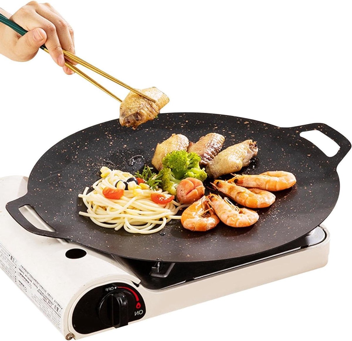 BBQ Grill Pan - Non-stick Plaat - Buiten Koken - Uniforme Warmte - Diameter 30cm - Bruinzwart