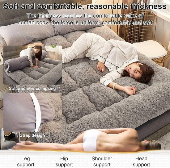 Japanse vloermatras - Oprolbare futon - Gastenslaapcomfort - Ergonomisch gevormd - Dubbel eenpersoons - Grijs — afbeelding 5