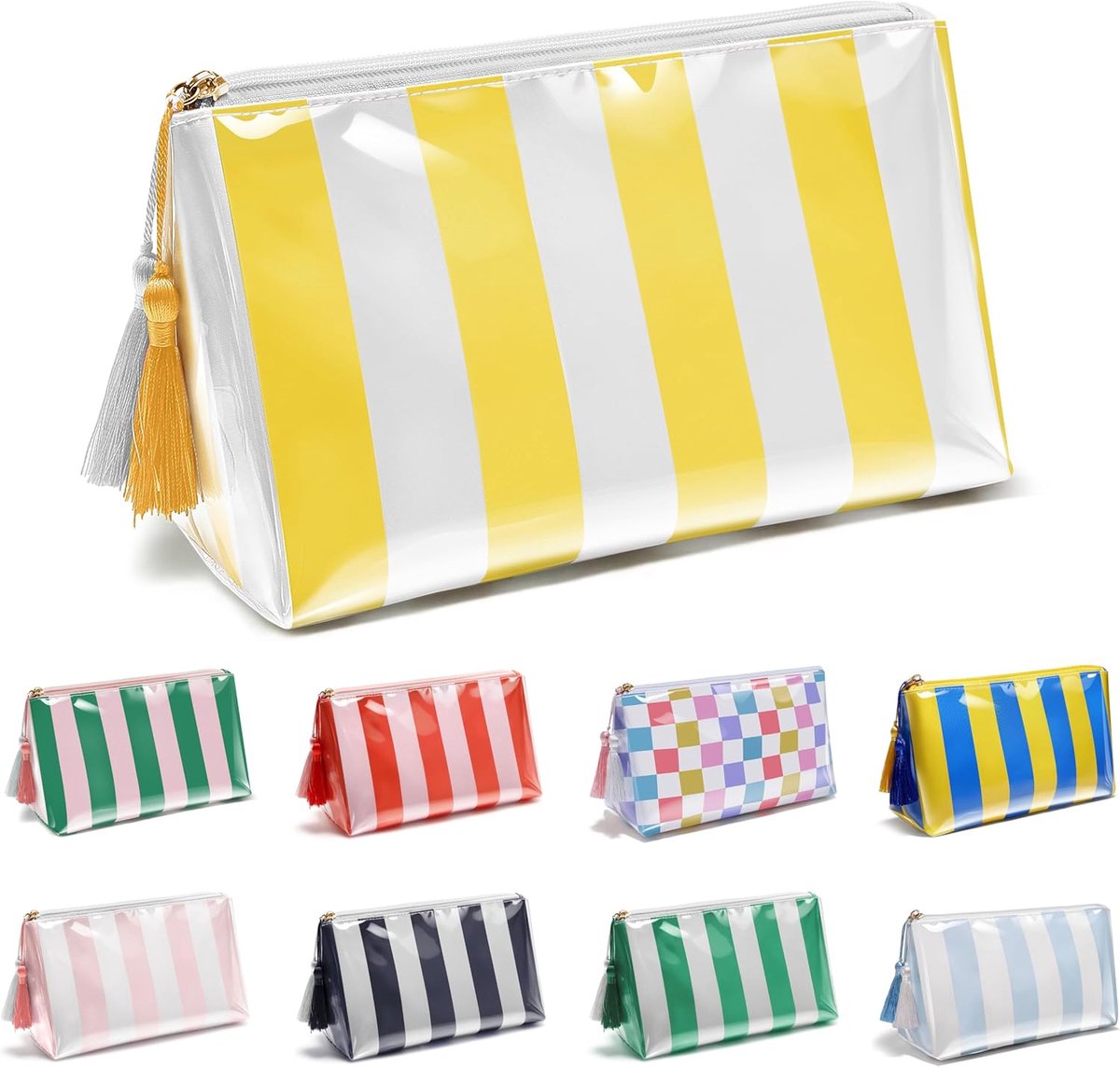 Waterdichte make-uptas – Grote, transparant gecoate toilettas voor dames en meisjes – Reis-make-uptas, tasorganizer en etui met rits – Essentiële benodigdheden voor strand en zomervakantie – Cadeau voor vrouwen - geel