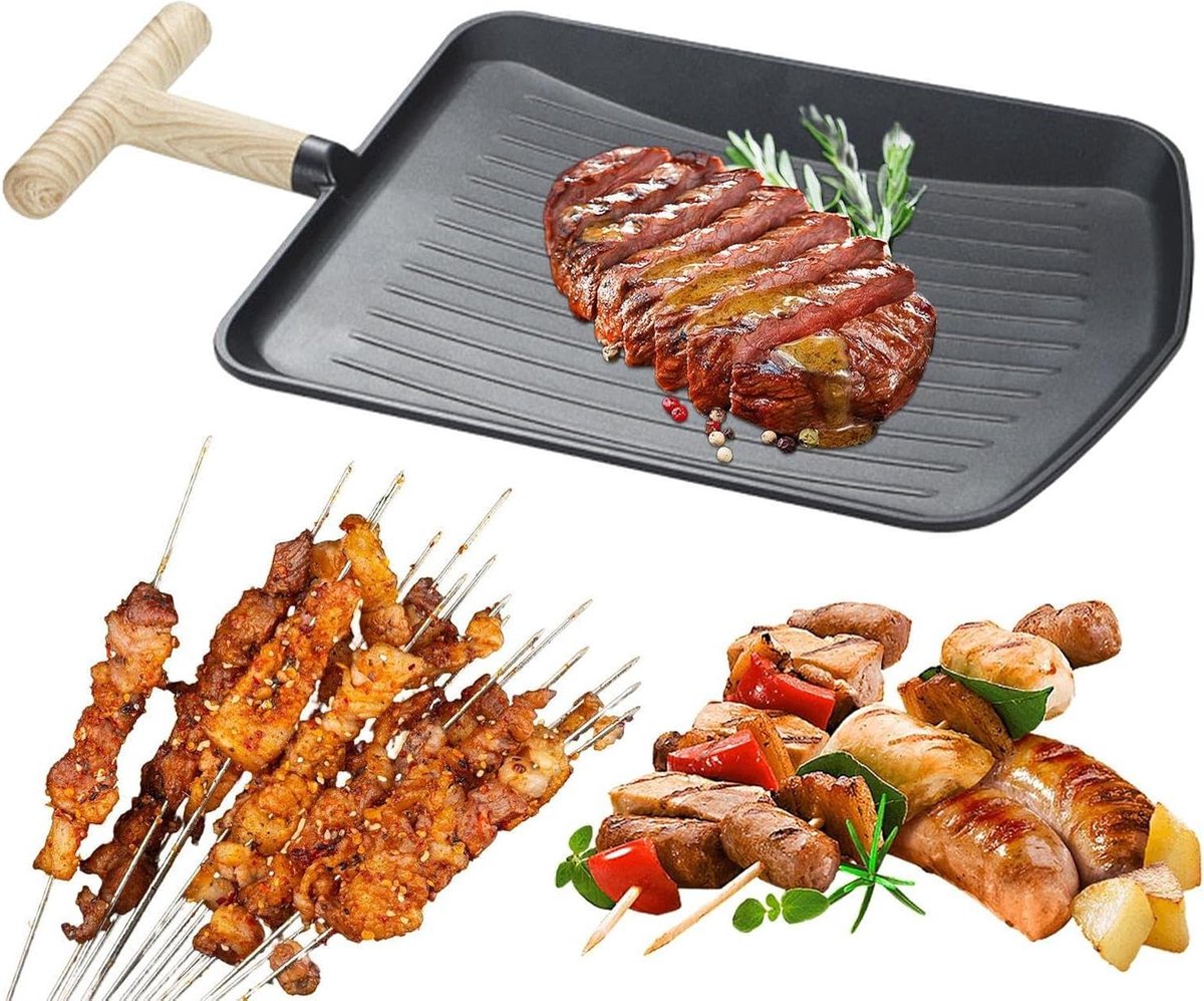 Grillplaat - Outdoor BBQ - Tuinfeesten - Hittebestendige handgreep - 499 cm - Zwart