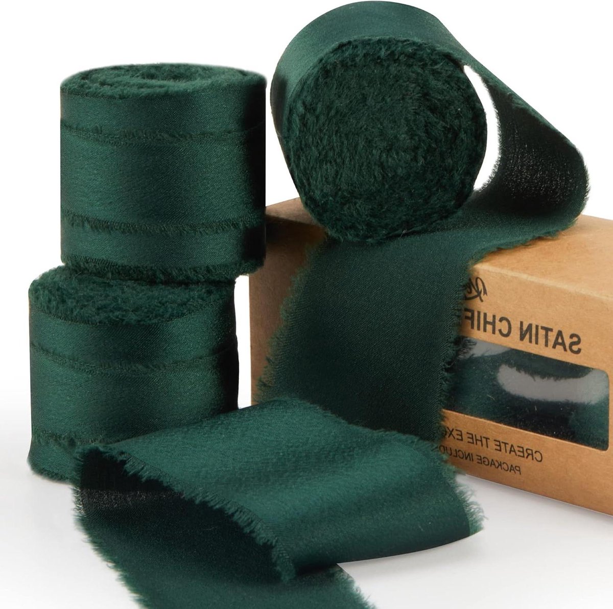 Chiffonlint voor Verpakking - Zijden Lint - Ambachten en Decoratie - Handgemaakte Gerafelde Rand - 21 Meter Totaal - Donkergroen