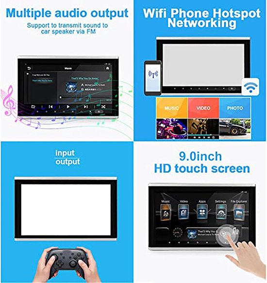 Hoofdsteun Video Speler - Achterbank Monitor - Reizen met kinderen - Android 9.0 Systeem - 9 Inch Scherm - Zwart — afbeelding 3