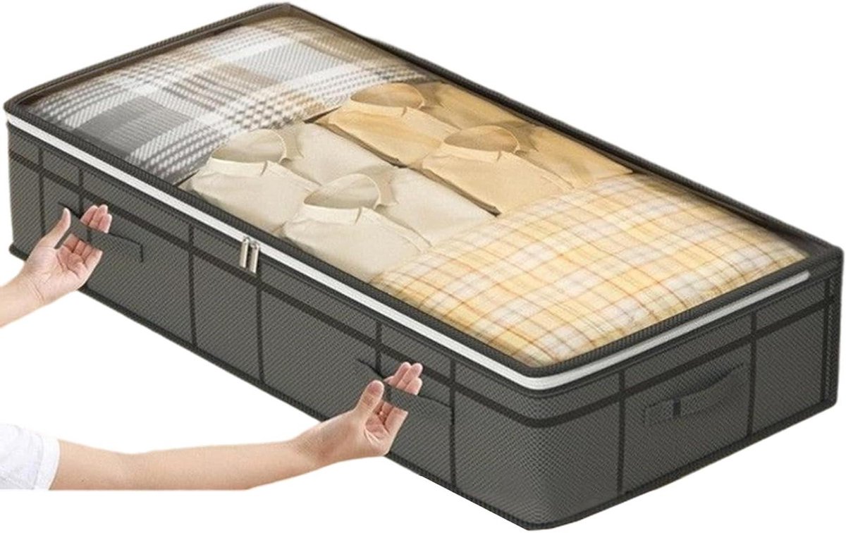 Opbergbox Onder Bed - Laden Organizer - Ruimte Besparen - Transparant Deksel - 90 Liter - Grijs