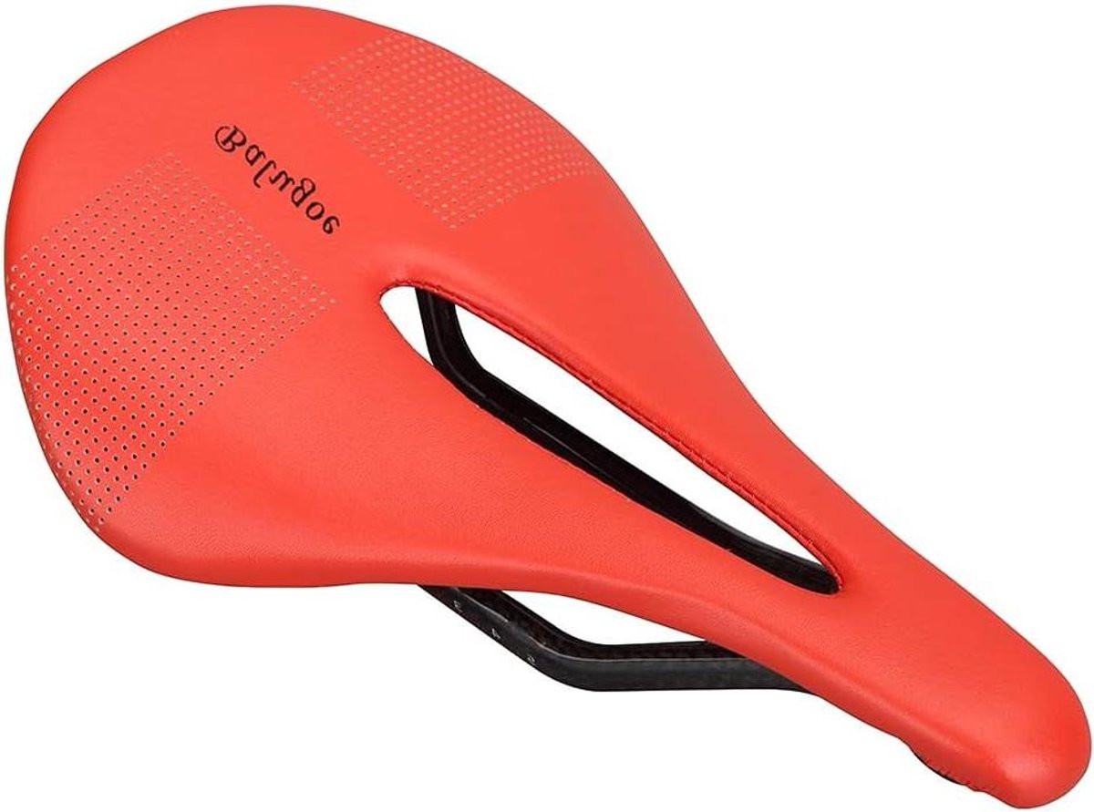Fietszadel Leer - Racefiets Zadel - Comfortabel Fietsen - Lichtgewicht Carbon - 240x143 mm - Rood