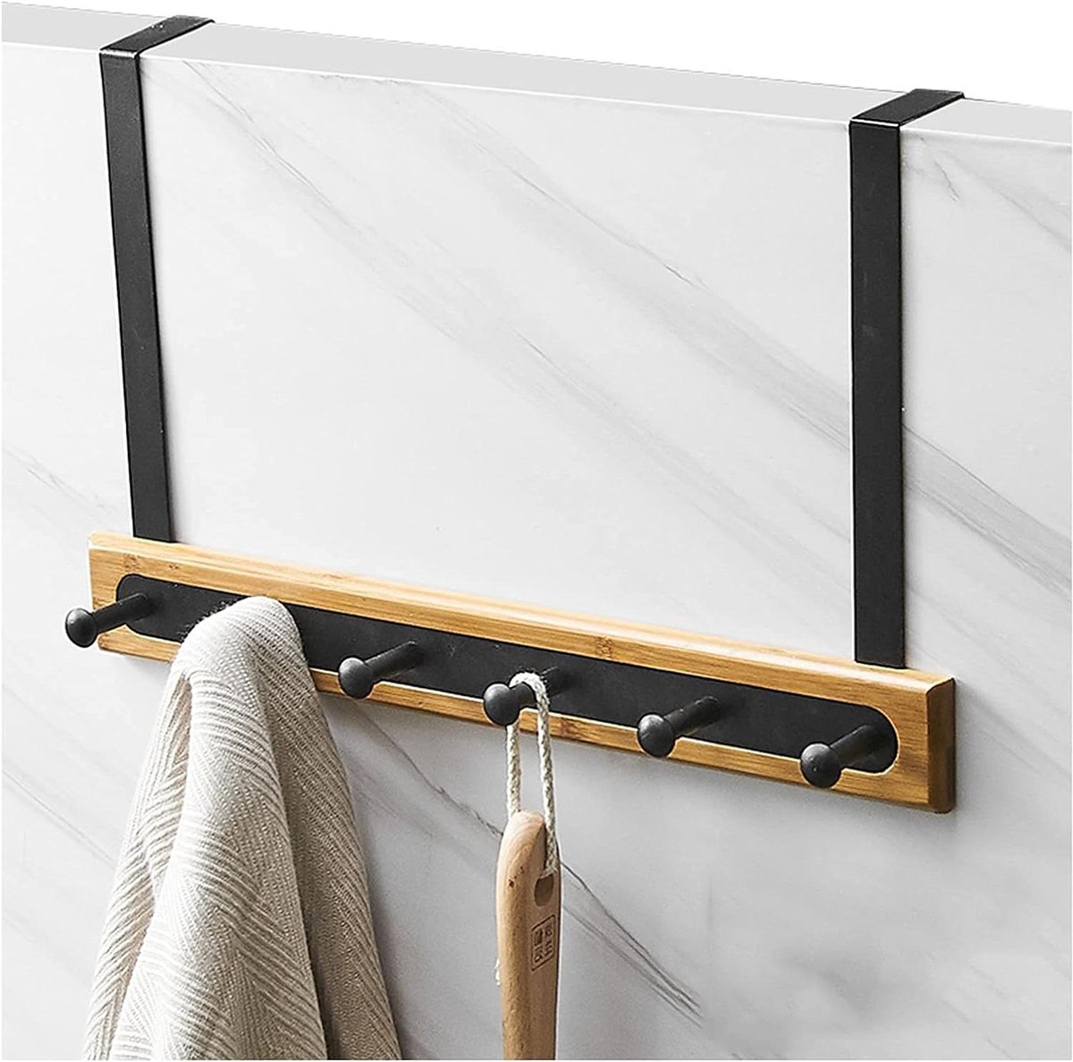 Deurhaak Organizer - Opberghanger - Ruimte Besparen - 6 Haken - 40CM - Zwart