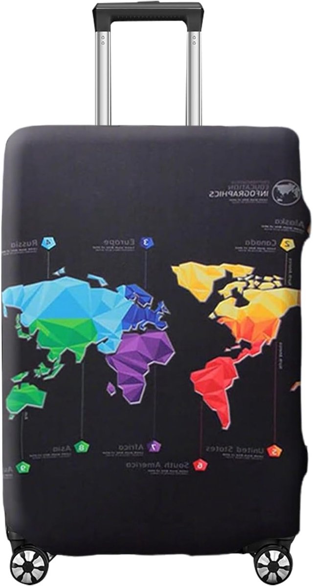 Beschermhoes voor Koffer met Wereldkaartpatroon - Elastisch, Stofdicht en Wasbaar voor Reisbagage - Zwart XL (29-32 Inch)