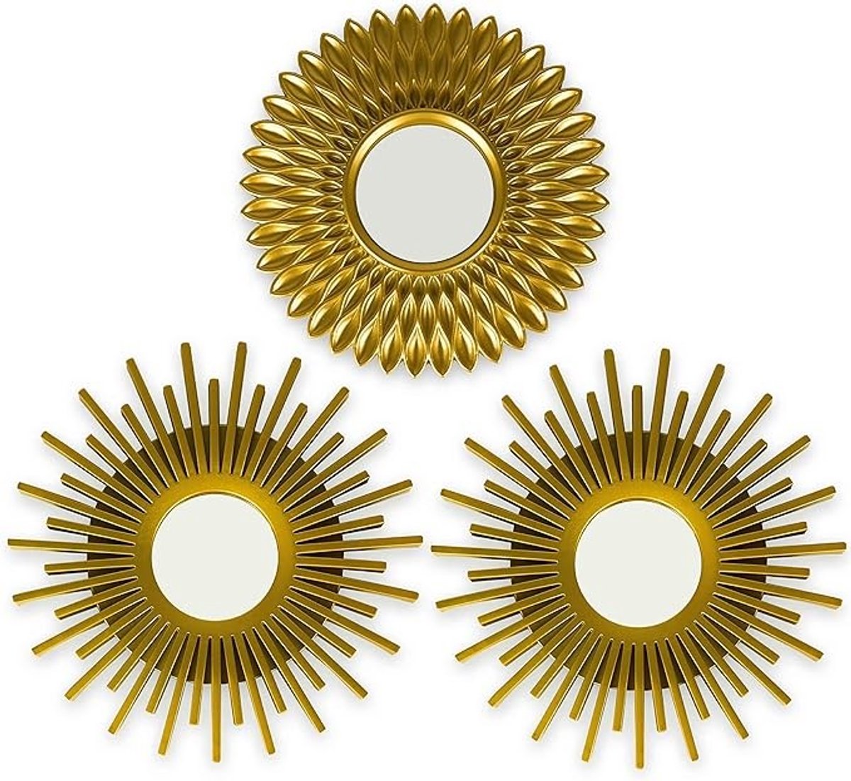 Set van 3 Ronde Gouden Wandspiegels - Woonkamer Decoratie