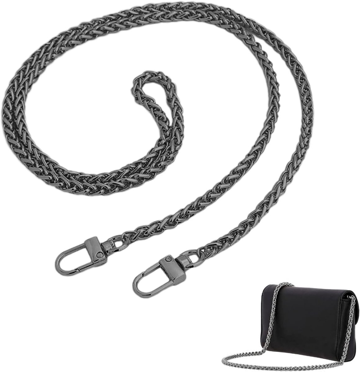 Schouderband van 120 cm, Draagriem voor Handtassen, Metalen Ketting voor Handtassen, Tasaccessoire, Verstelbare Schouderriem, Handtas Ketting, Zwart