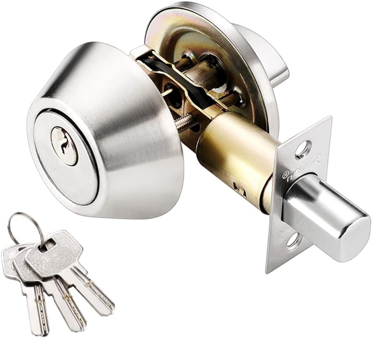 Veilige Binnenlock met 2 Ingangen, Messing en RVS, Inclusief Drie Sleutels voor Extra Beveiliging