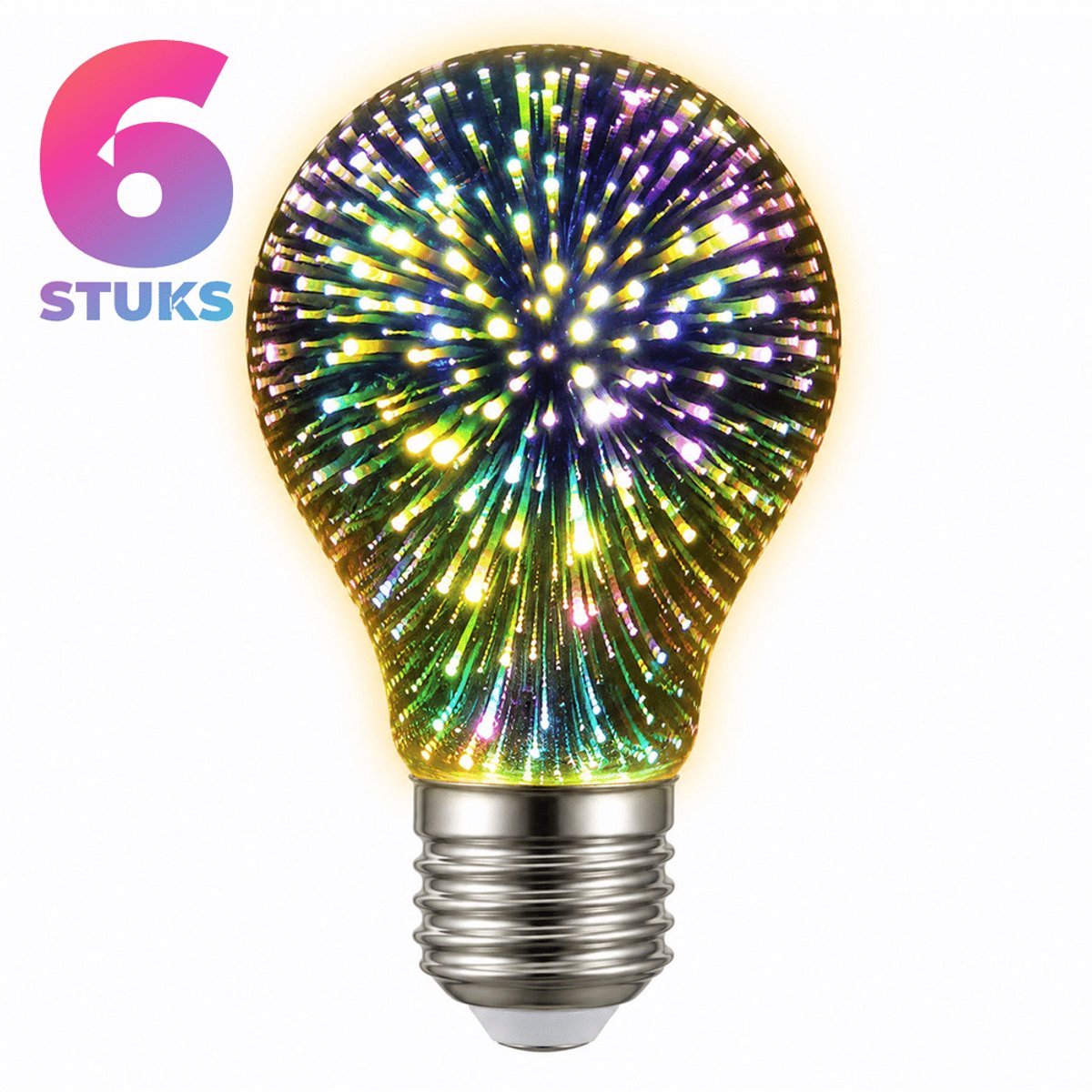 6x Peertje Led-lamp E27 - 4W - Warm Wit Licht (2700K) - 300 lm - 30 jaar - Dimbaar - Vuurwerk Effect