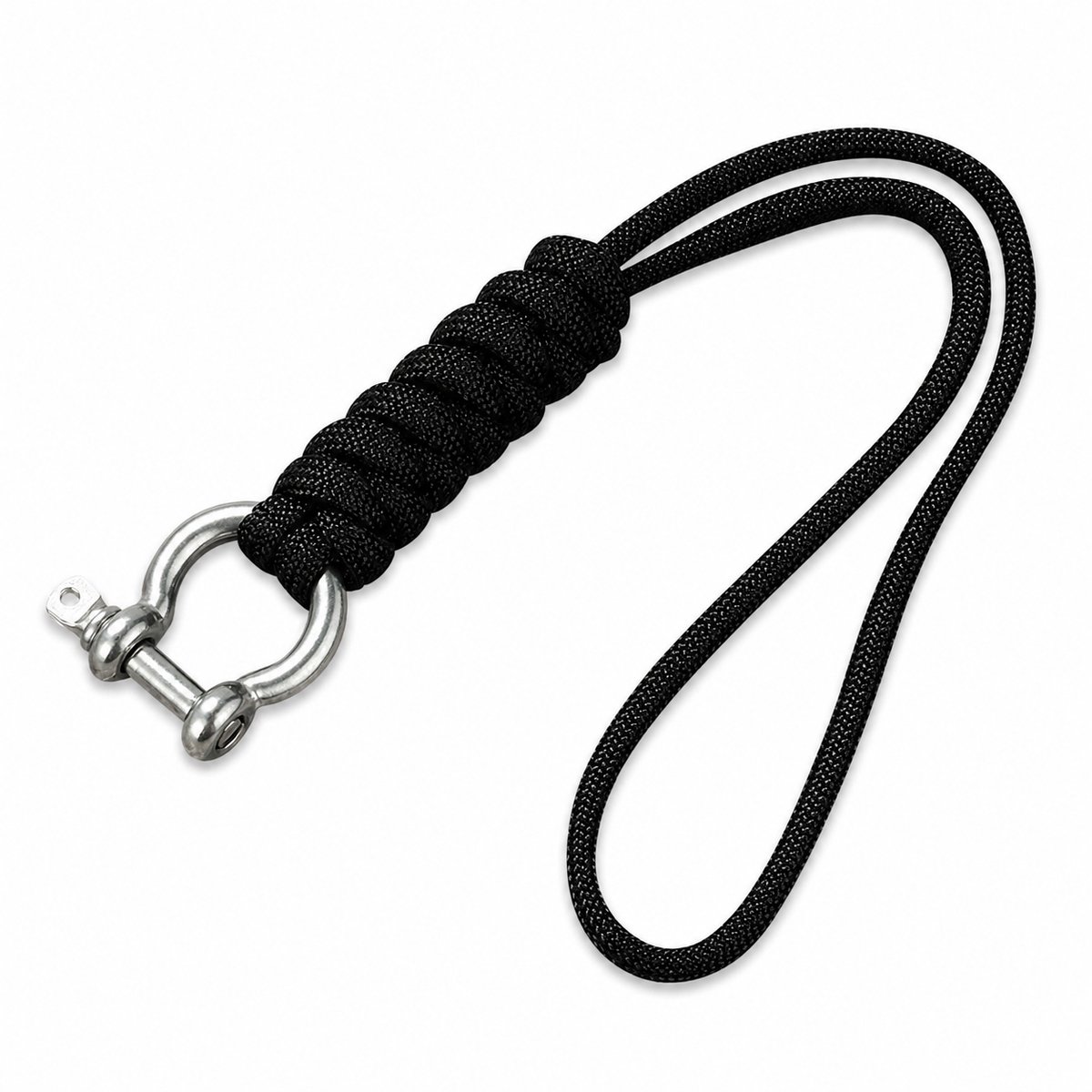 Travel Cords - Keycord met Metalen Harpsluiting – Zwart Polskoord voor Sleutels en Telefoon – Nylon Sleutelhanger – 22 cm
