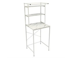 Wasmachine en Droger Opbergrek – Verstelbaar Badkamer Organizer Rek met Verstelbare Voeten – Ruimtebesparend Opslagsysteem 69 x 60 x 176,5 cm – Wit & Marmer