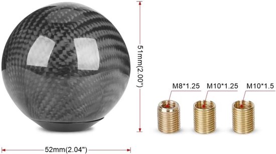 Pookknop Auto - Schakelhendel Balvorm - Rijcomfort Verbeteren - Koolstofvezel Textuur - Universeel 8/10/12mm - Zwart — afbeelding 4