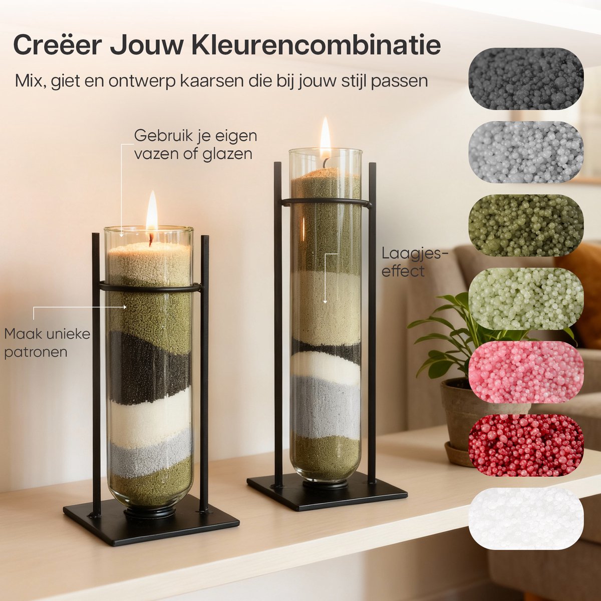 Comforder Kaarsenzand Set met 4 Lonten - 400g Grijs - Kaarsen maken voor Volwassenen - Kaarszand Was & Kaarsenwas - Burning Sand Wax - Kaars Zand Candle Making DIY Kit - 50 Branduren — afbeelding 2