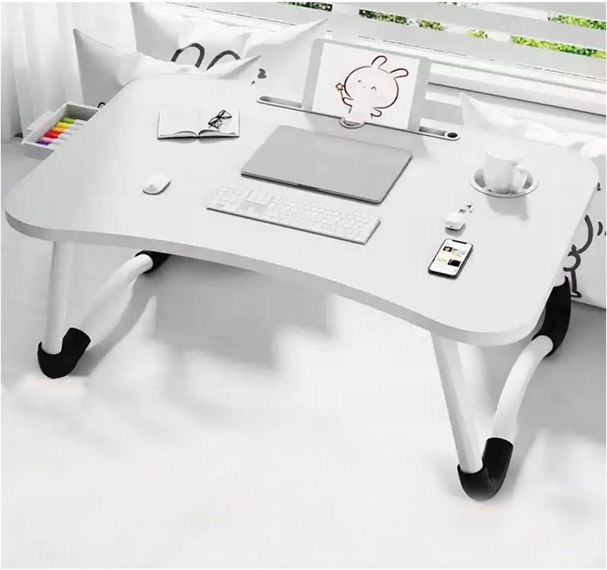 Laptoptafel - Bedtafel - Comfortabel Werken - Inklapbaar Opbergontwerp - 70x48cm - Wit
