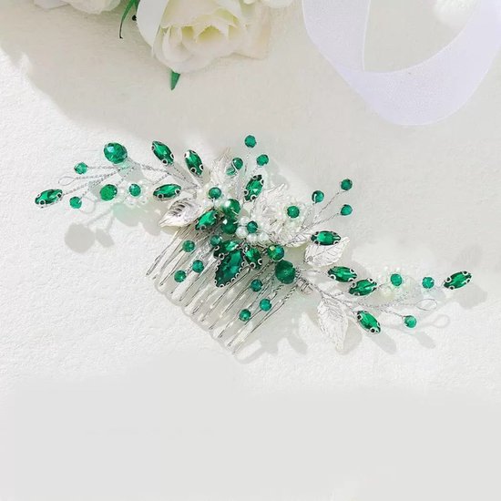 Bruidshaarclip - Elegant bruidshaarstuk - Haaraccessoire voor opgestoken haar - Haarornament met kristallen bladmotief voor bruiden, geschikt voor dames en meisjes - Zilver — afbeelding 2