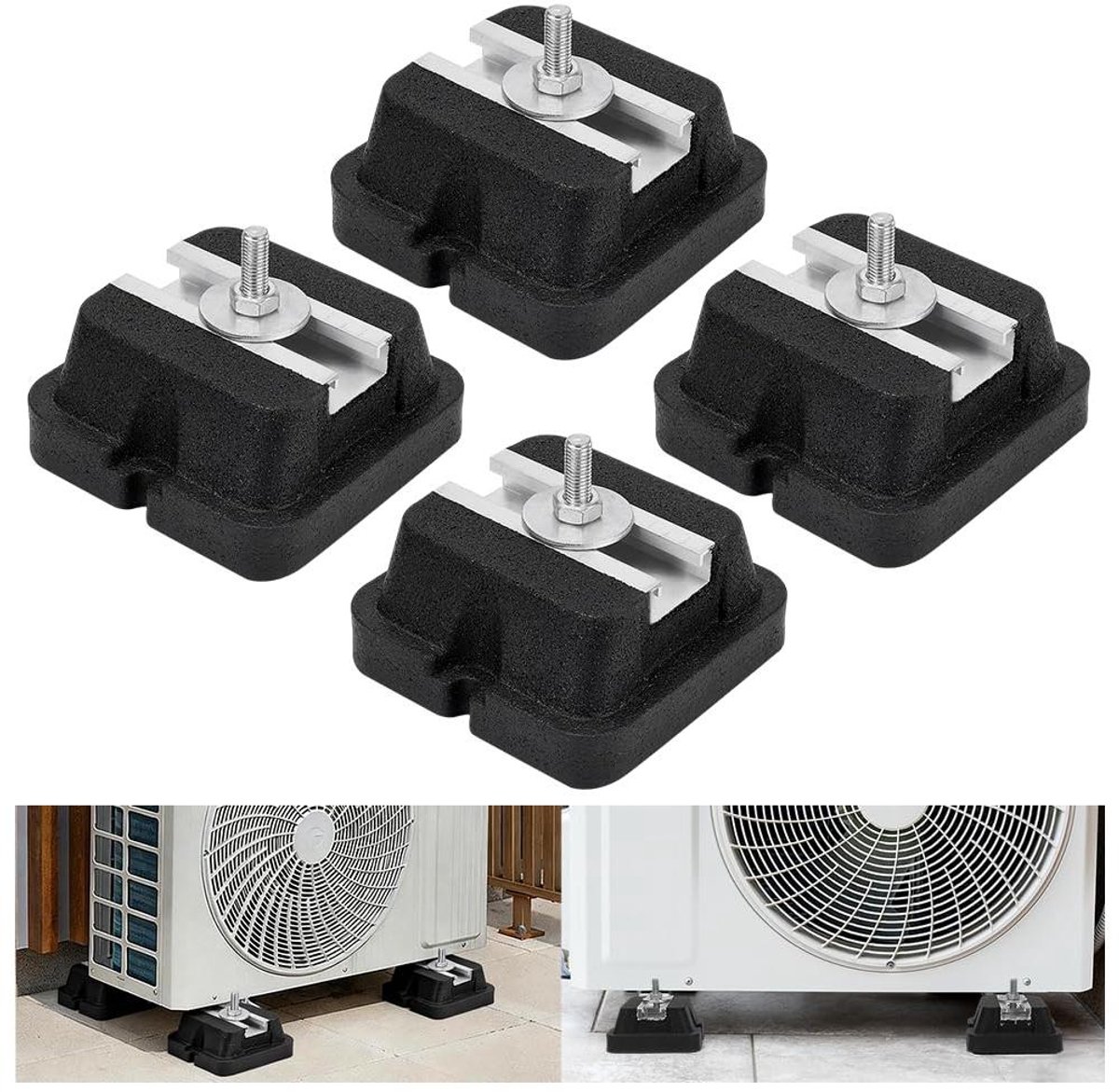 Vloermontage Set - Rubberen Voetjes - Trilling Dempen - Voor Mini-Split - 4 Stuks - Zwart
