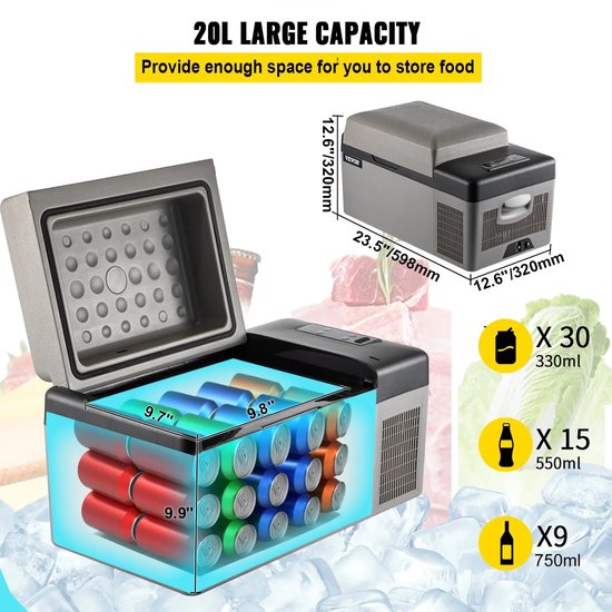 Archi Auto koelkast 20L - Koelbox - Draagbaar - Elektrische mini koelkast voor auto, camping, reizen & outdoor - Zwart/grijs van Archi — afbeelding 5