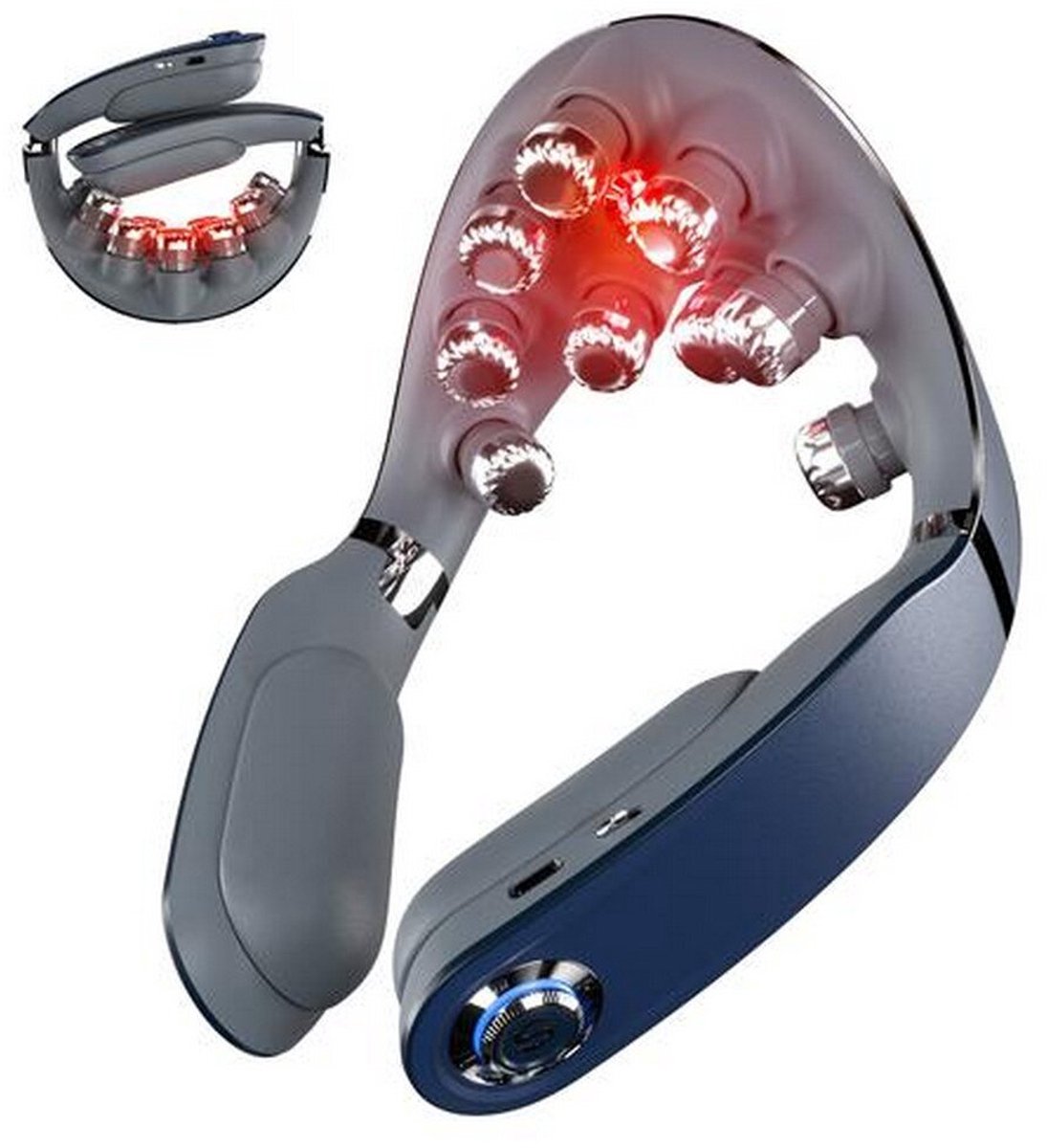 SKG – Nekmassageapparaat – Opvouwbaar – Vibratie, warmte en LED – G7 Pro Fold – Blauw