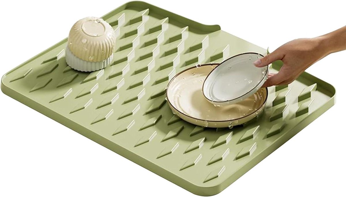 Afdruipmat Keuken - Droogmat Aanrecht - Servies Drogen - Antislip Siliconen - 40 x 30 cm - Groen