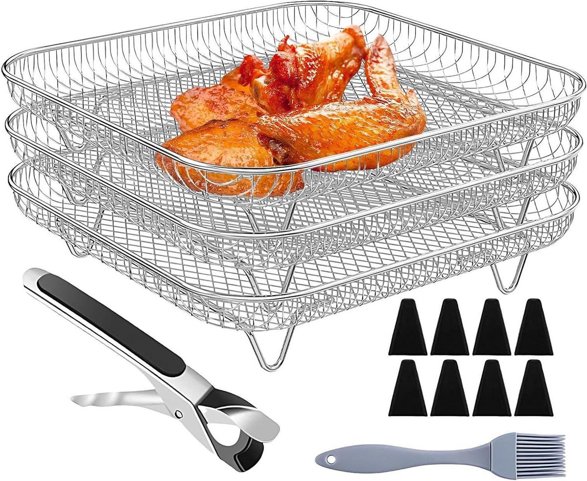 Friteusrooster Set - Stapelbare Manden - Koken en Grillen - Anti-aanbaklaag - 20 cm - Zilver