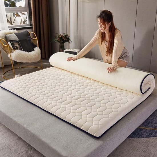 Opvouwbare Futonmatras - Japanse Slaapmat - Comfortabel Slapen - Pluche Zachte Stof - Tot 200x220cm - Wit — afbeelding 3